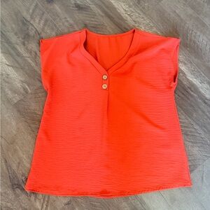 SHEIN Bright Orange/Coral V-Neck Blouse